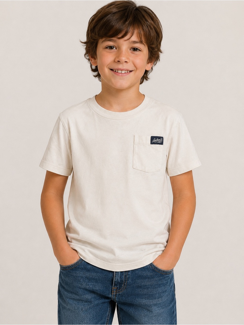 Cat & Jack Cream Short Sleeve Pocket T‑Shirt